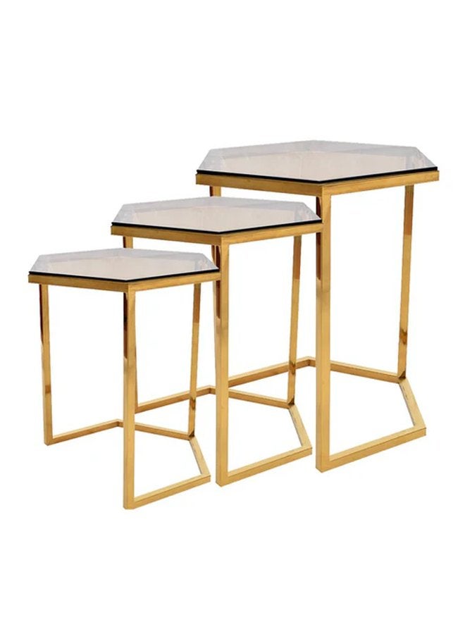 Hexagonal Table / 3 Nesting Pieces  Gold Stainless Steel